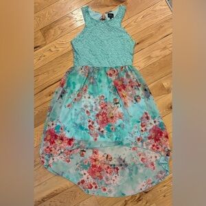 Lilt Mint Green Floral Dress w Lace Bodice High Low Hem Girls Size 16 Women’s XS